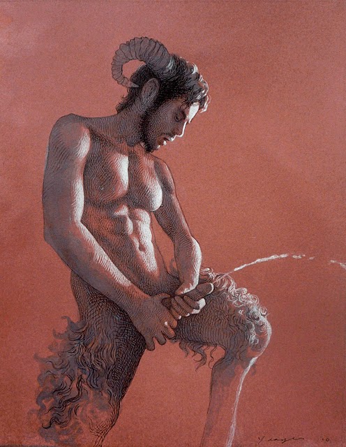 Pan and hermaphrodite, a roman erotic fresco painting